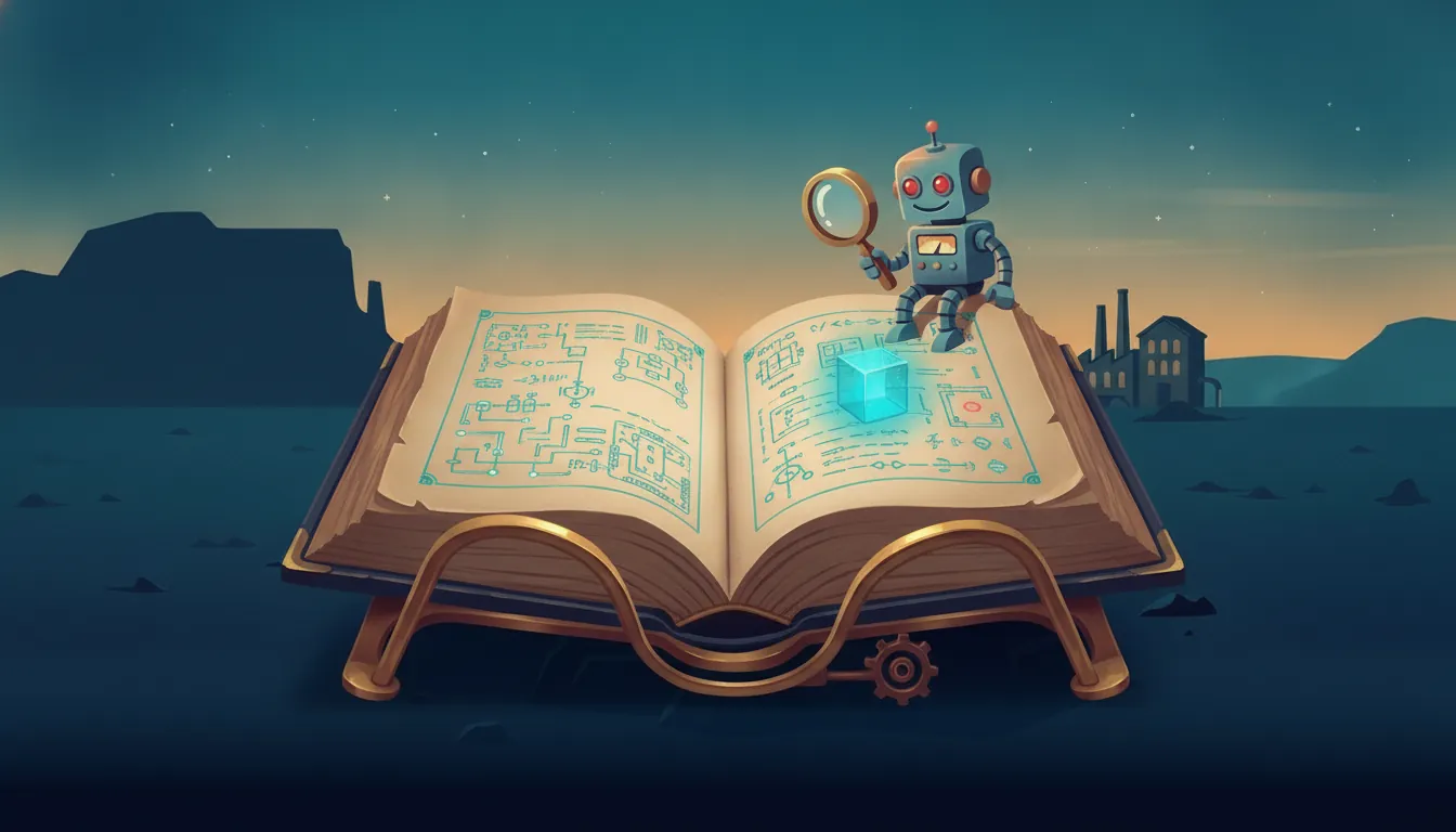 An open book: the language reference, with a little cube on the page