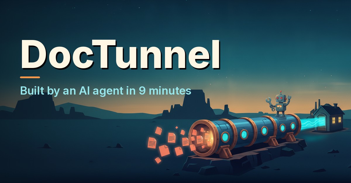 Cover of the video: DocTunnel, an AI agent builds a file transfer service from an empty folder