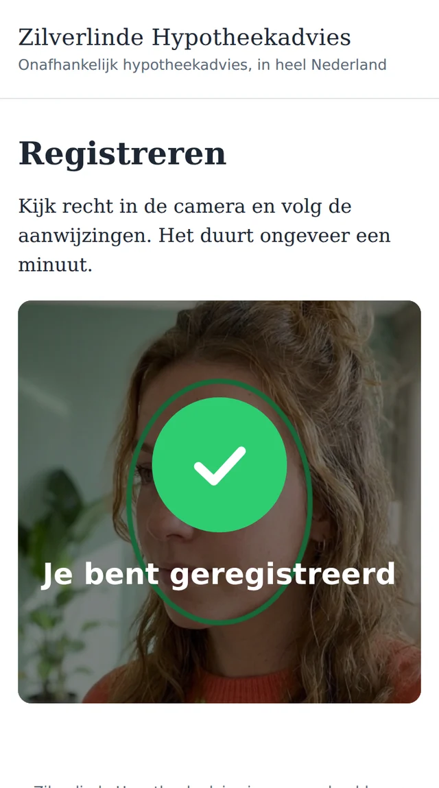 A big green tick with the words You are registered over the camera image.